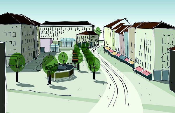 St.Gallen Marktplatz Plan B mit Markthalle im Union und Taubenloch